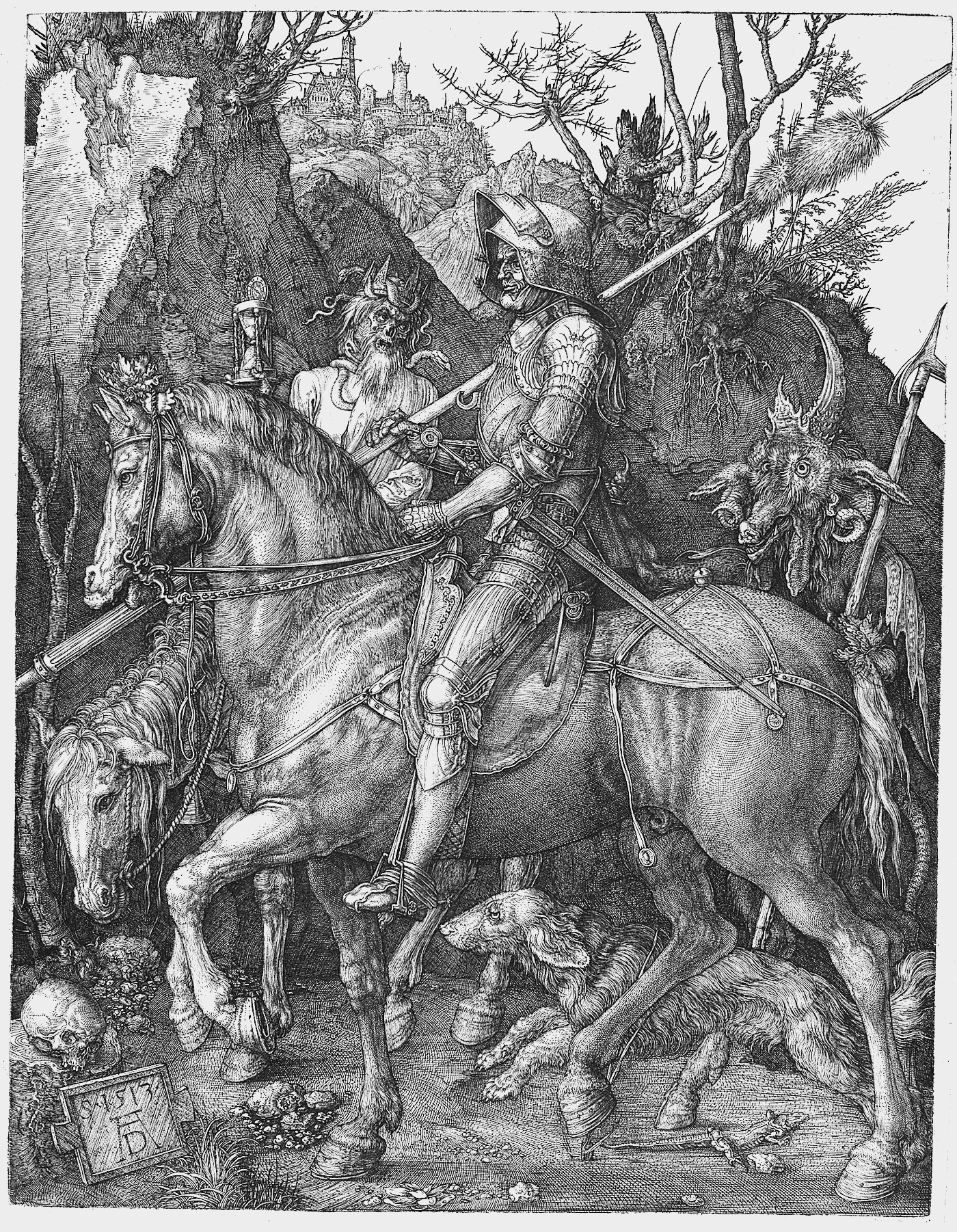 O Cavaleiro, a Morte e o Diabo, gravura de Albrecht Dürer